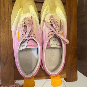 Women's Stylish Pink and Yellow Sneakers